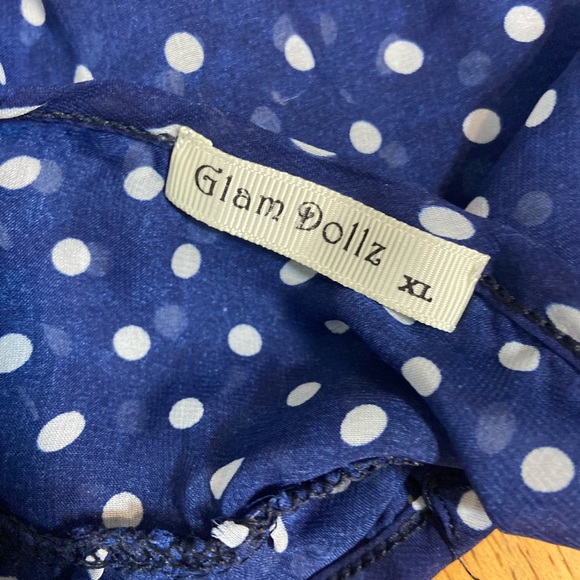 Glam Dollz Semi Sheer Polka Dot Top Navy White - Picture 7 of 9